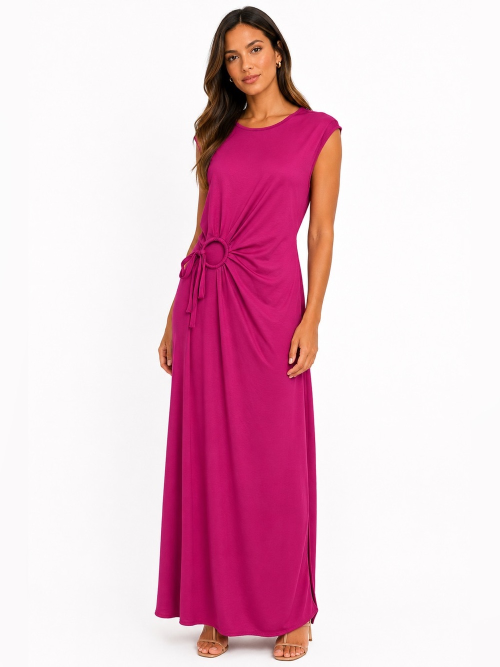 House of Harlow 1960 Fuchsia Pink Side Ring Tie Maxi Dress Size M NWT